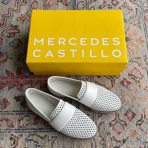 Mercedes Castillo white perforated leather flats